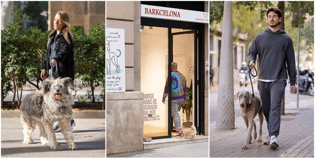 People walking their dogs in the streets of Barcelona, taken by dog photographer Jill Brammer